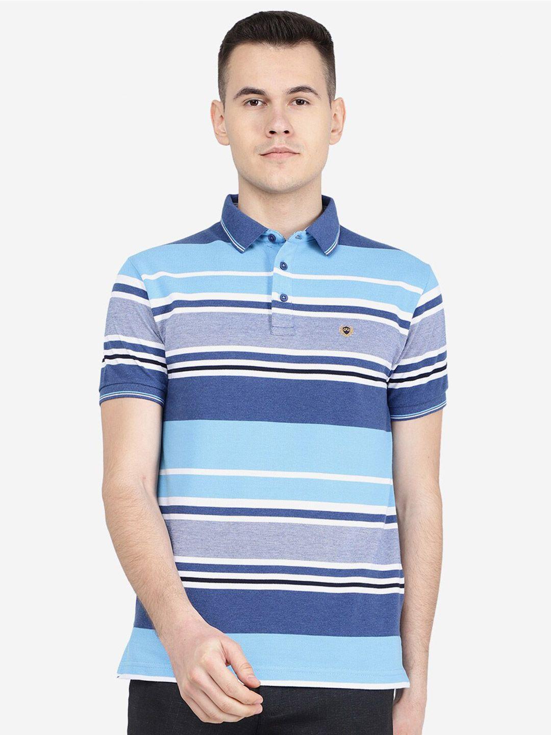 jade blue striped polo collar slim fit cotton t-shirt