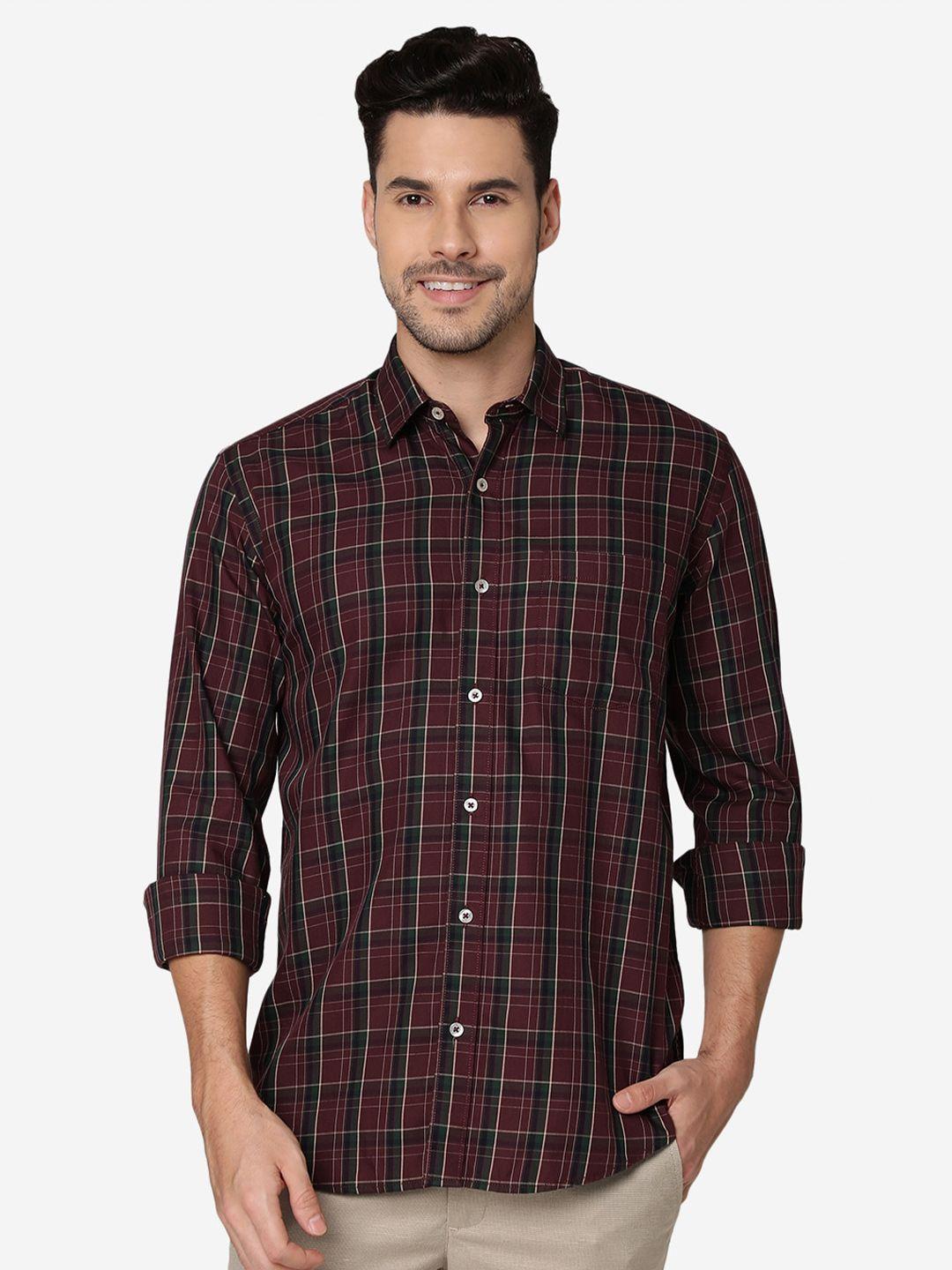 jade blue tartan checked slim fit pure cotton casual shirt