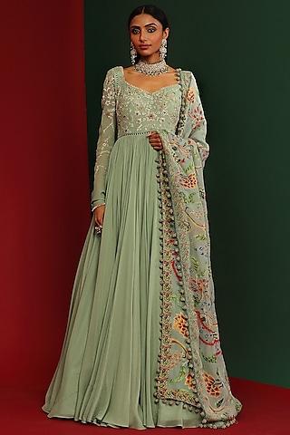 jade embroidered anarkali set