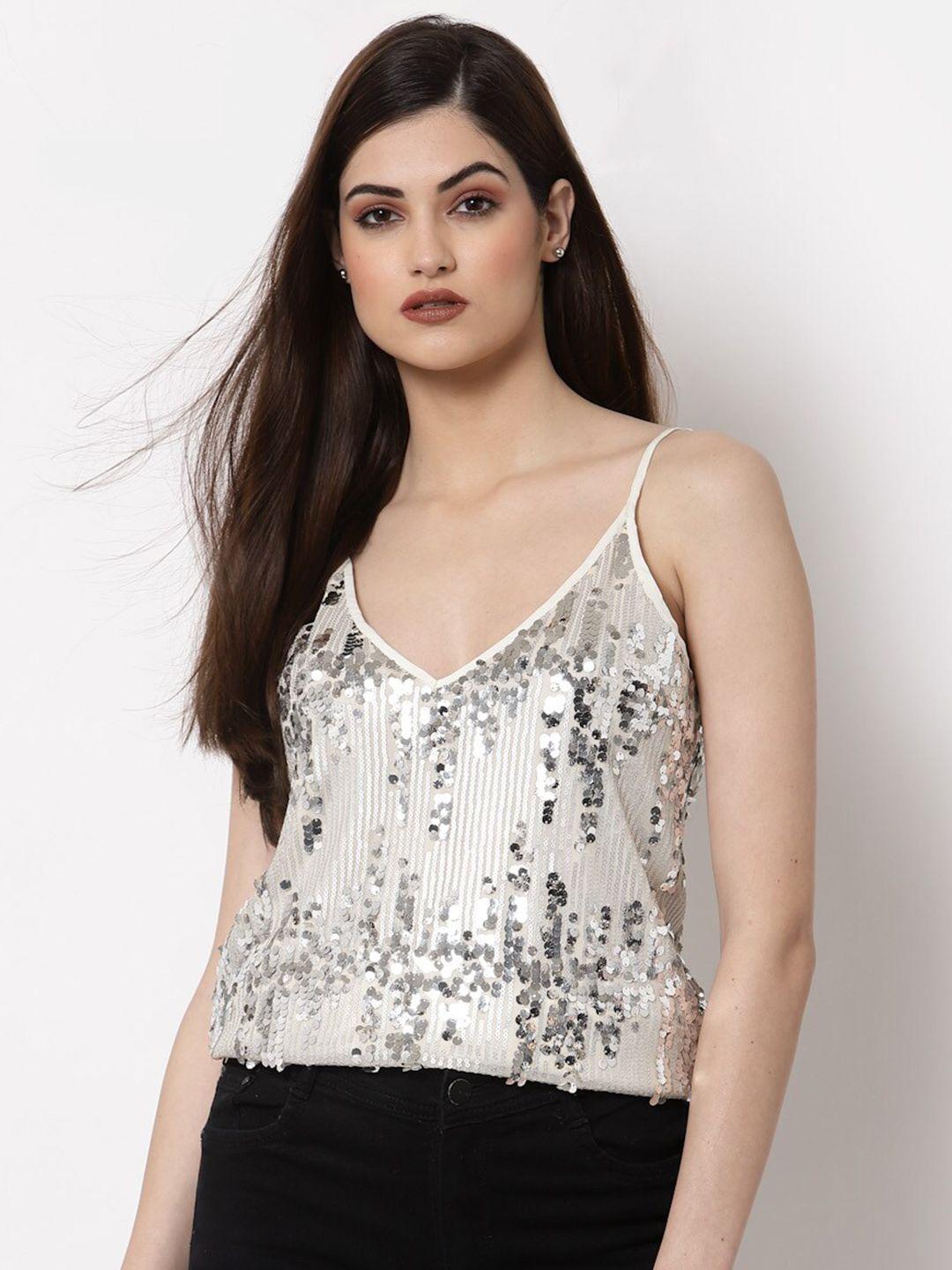 jade garden silver-toned sterling sequin net top