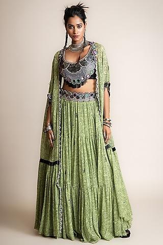 jade georgette & crepe printed jacket lehenga set