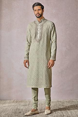 jade georgette & stretch poplin zardosi embroidered chikankari kurta set