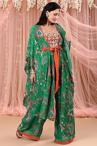 jade green embroidered cape set