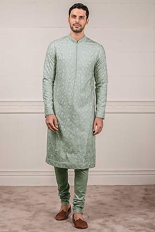 jade green embroidered kurta set