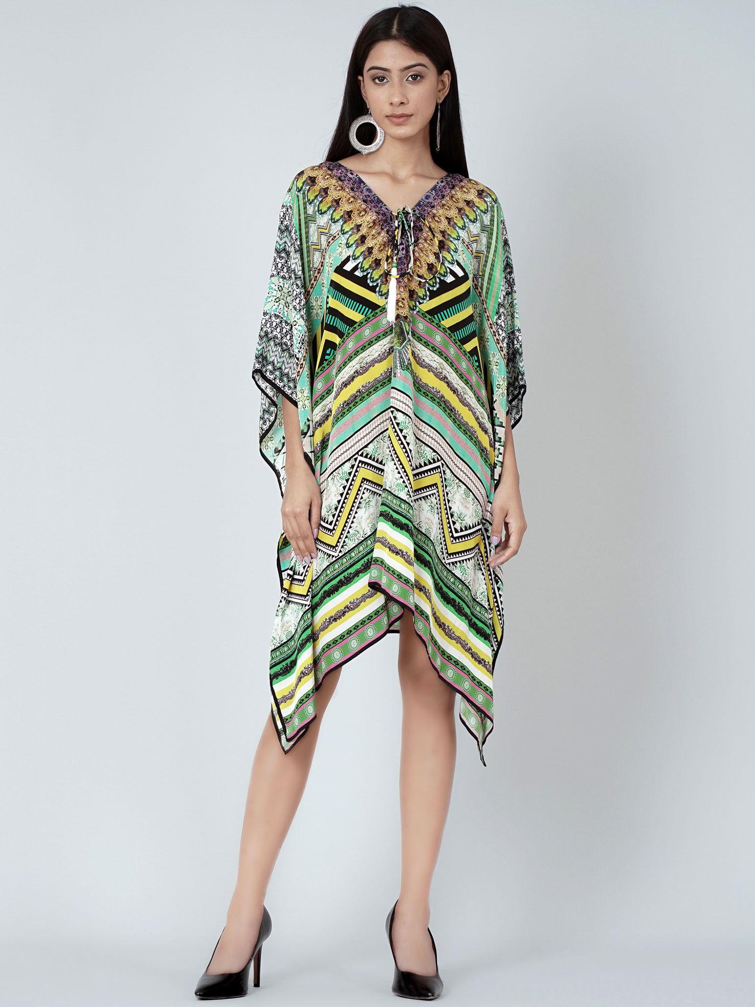 jade green geometric kaftan tunic