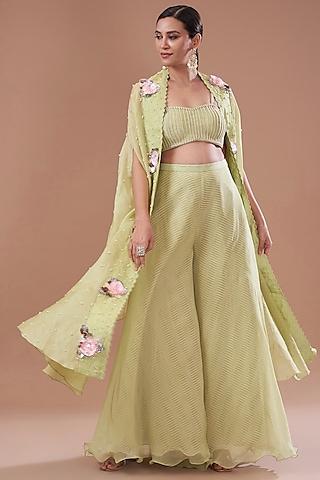 jade organza & chiffon embroidered cape set