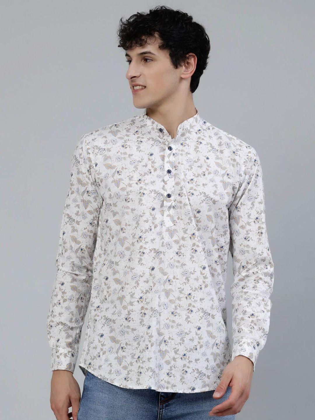 jadeberry standard floral printed band collar cotton casual shirt