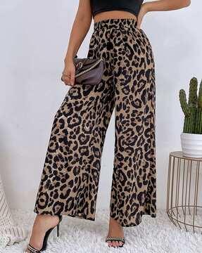 jaguar print flared palazzos with elasticated waistband