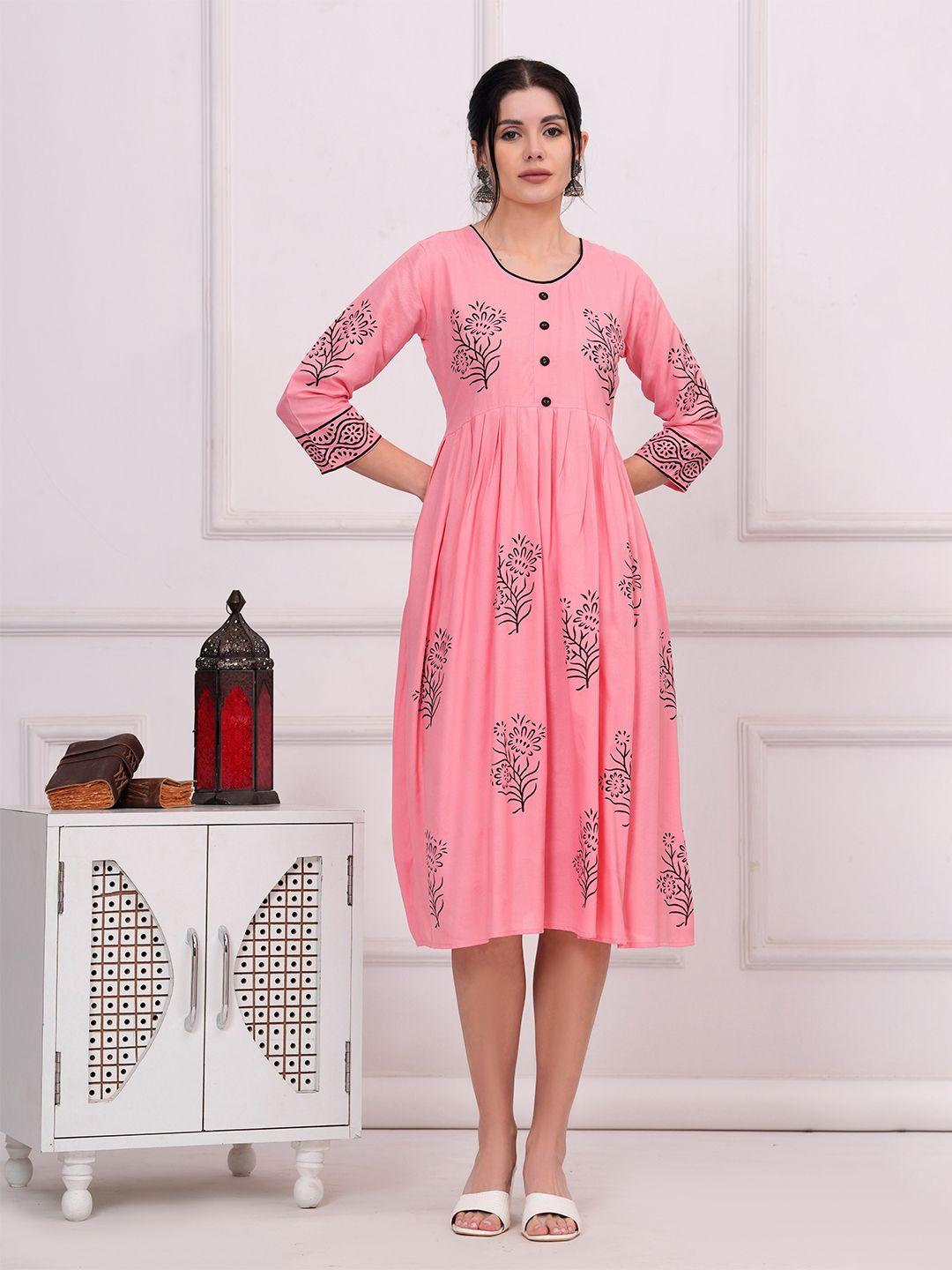 jahida comfort with style ethnic motifs print fit & flare midi ethnic dress