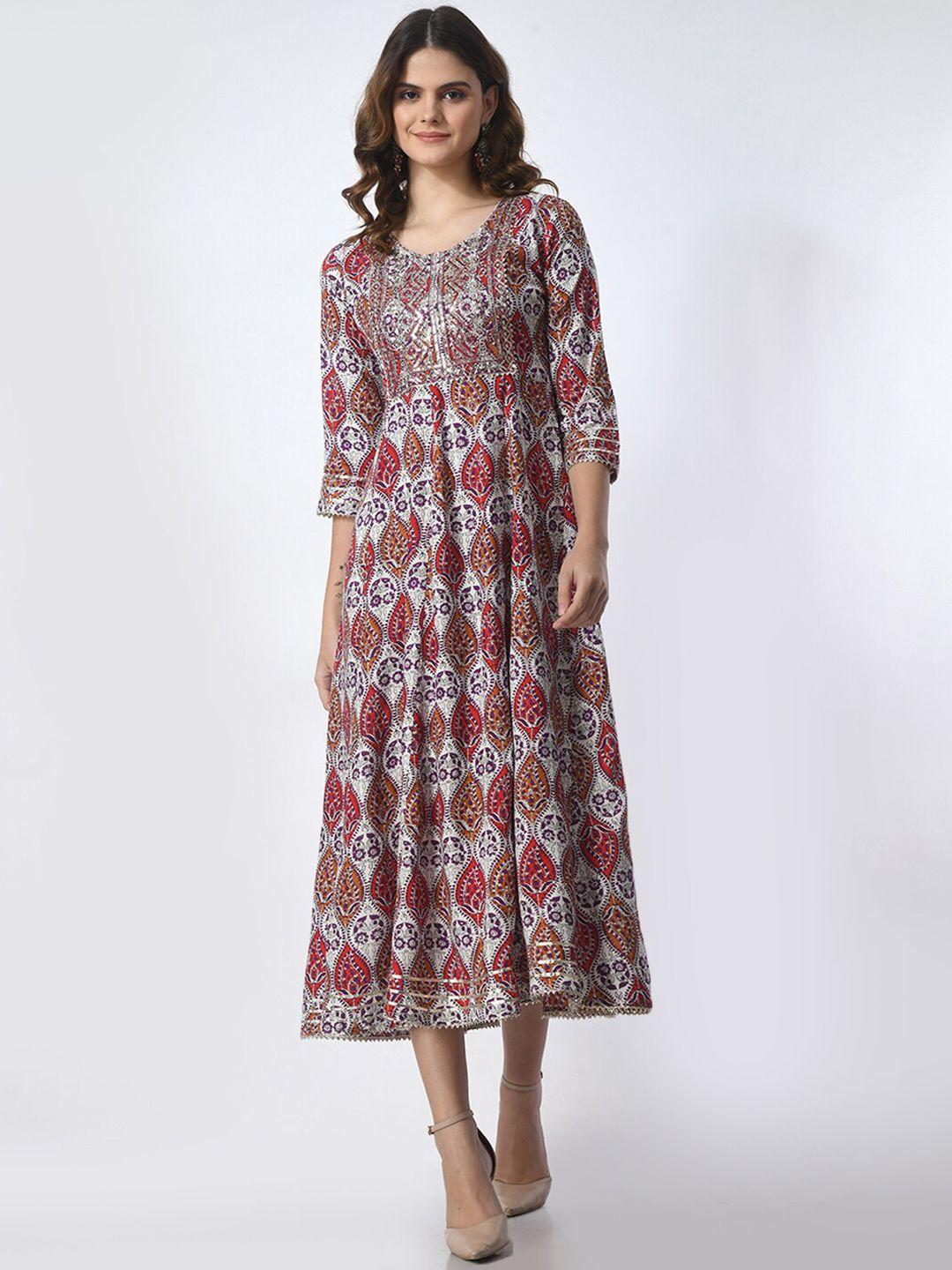 jahida comfort with style printed thread work a line gown
