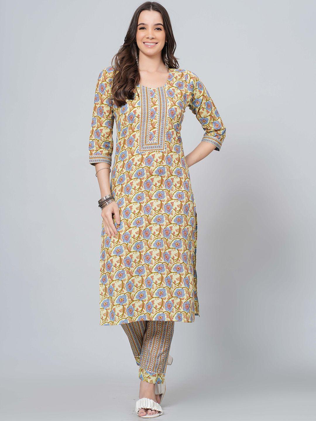 jahida comfort with style women floral printed regular pure cotton kurta with trousers & with dupatta