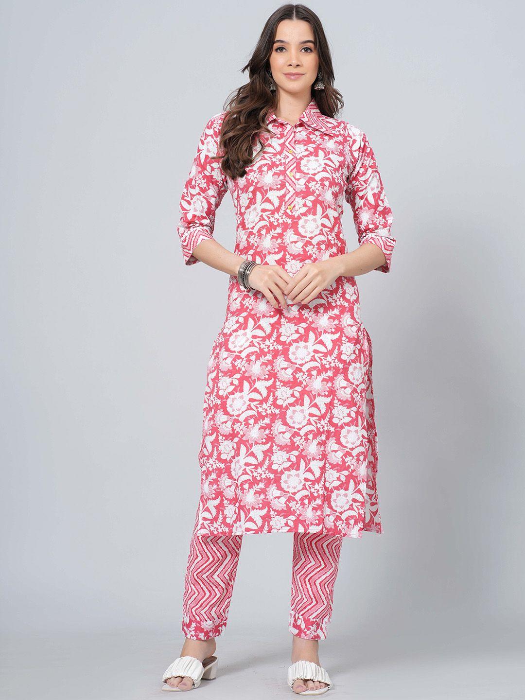 jahida comfort with style women floral printed regular pure cotton kurta with trousers