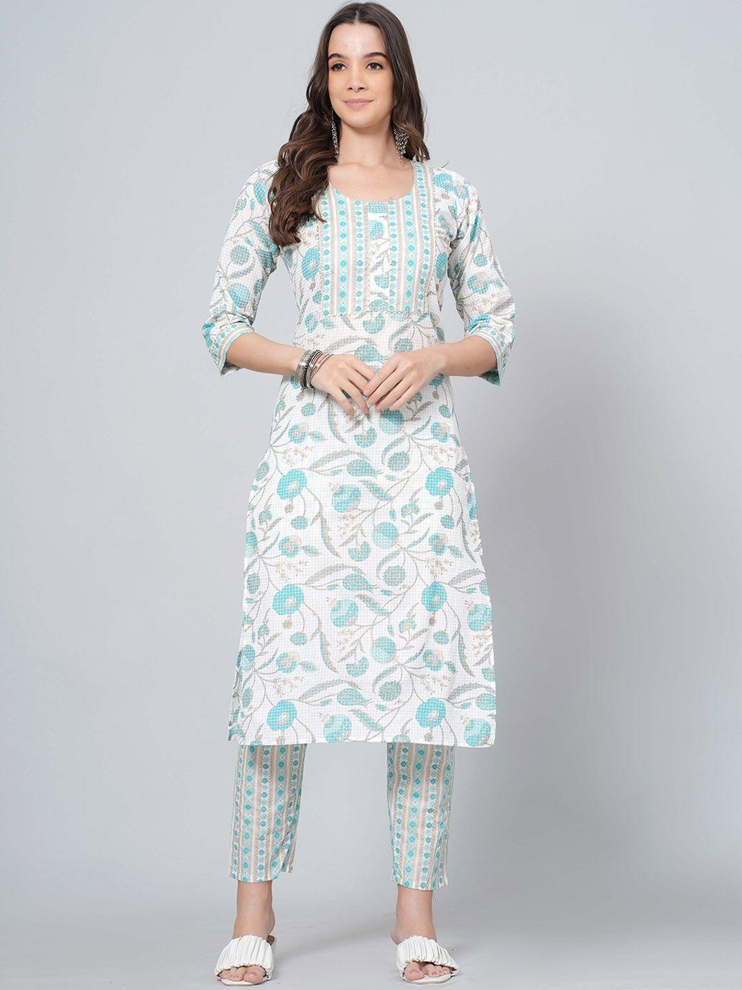 jahida comfort with style women floral printed regular pure cotton kurti with pyjamas & with dupatta