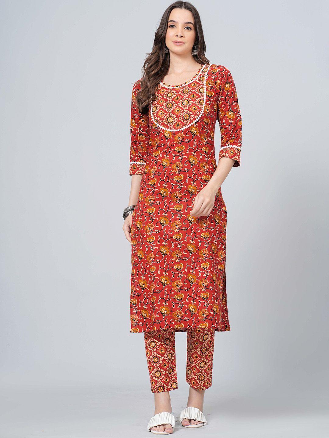 jahida comfort with style women floral printed regular pure cotton kurti with trousers