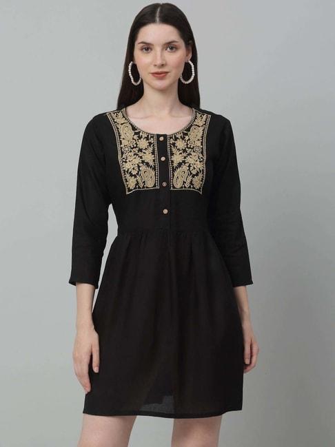 jainish black embroidered a-line dress