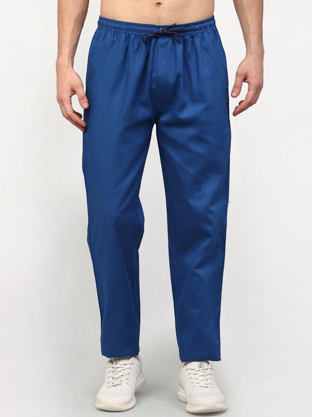 jainish men blue solid slim-fit pure cotton track pant