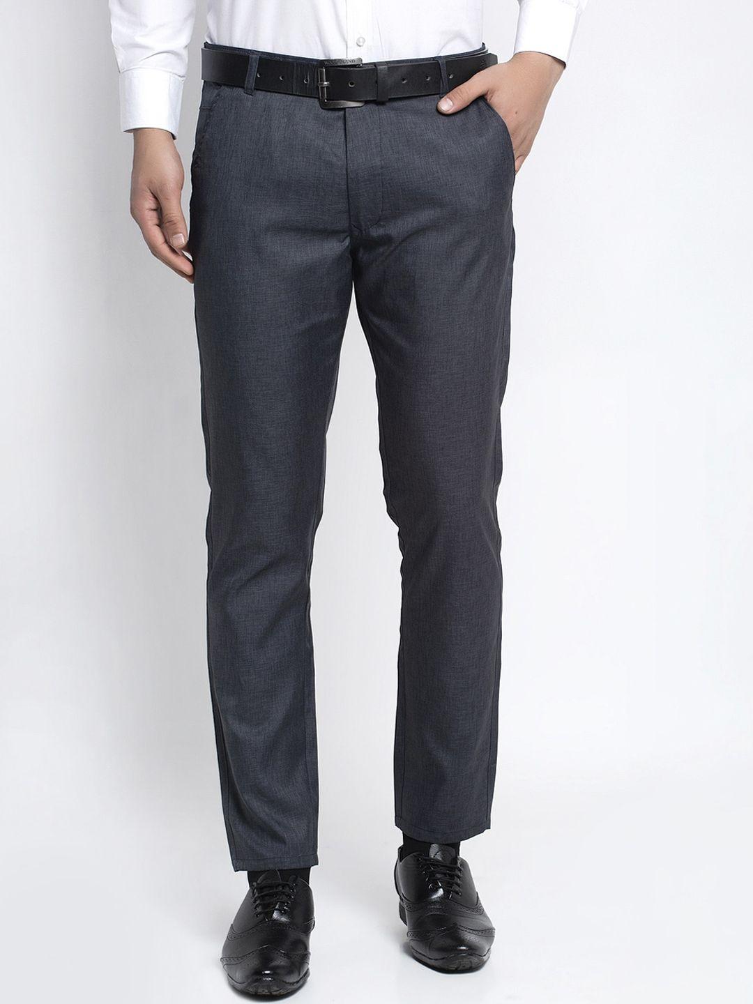 jainish men charcoal smart slim fit formal trousers