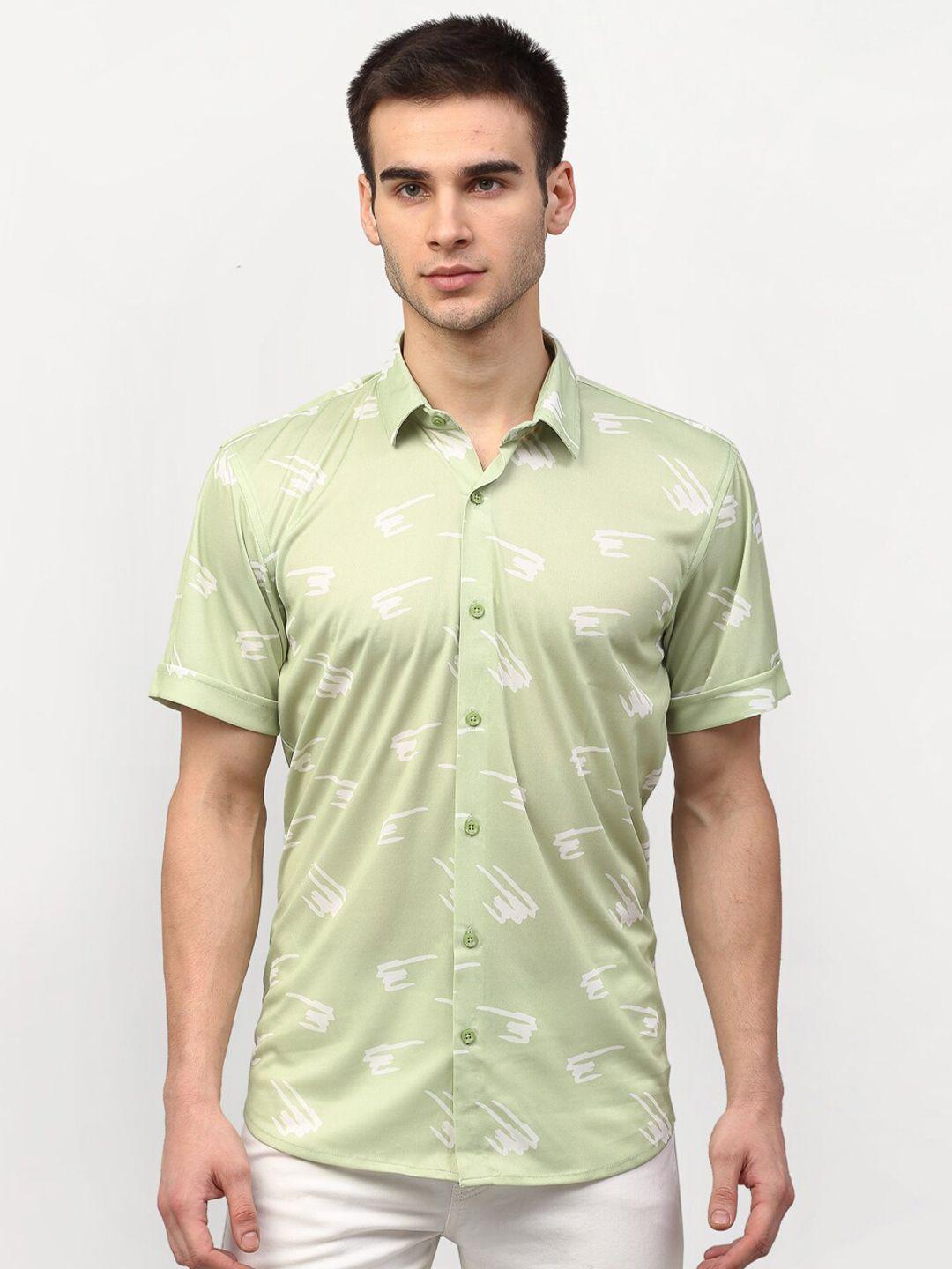 jainish men green classic slim fit printed casual shirt