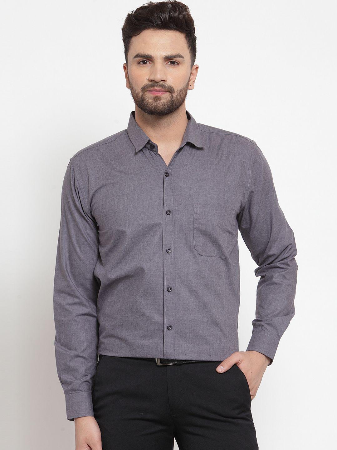 jainish men grey classic slim fit solid formal shirt