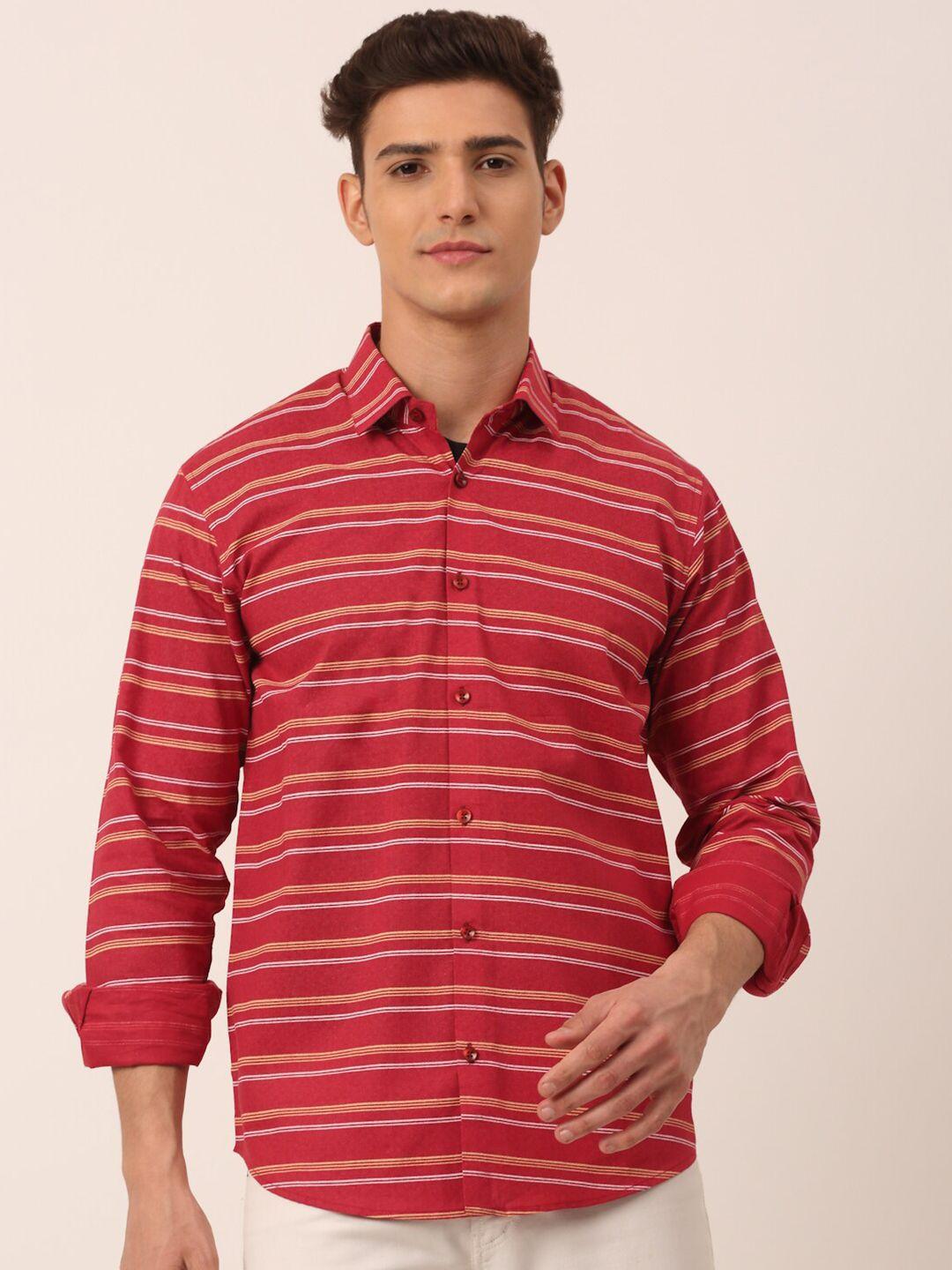 jainish men maroon classic slim fit striped casual cotton shirt