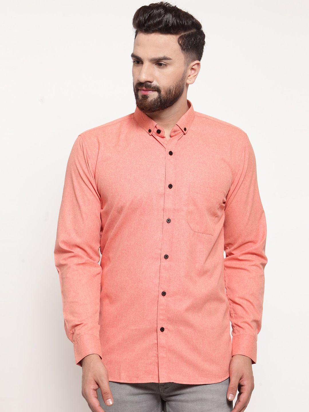 jainish men peach-coloured comfort  100% cotton casual shirt