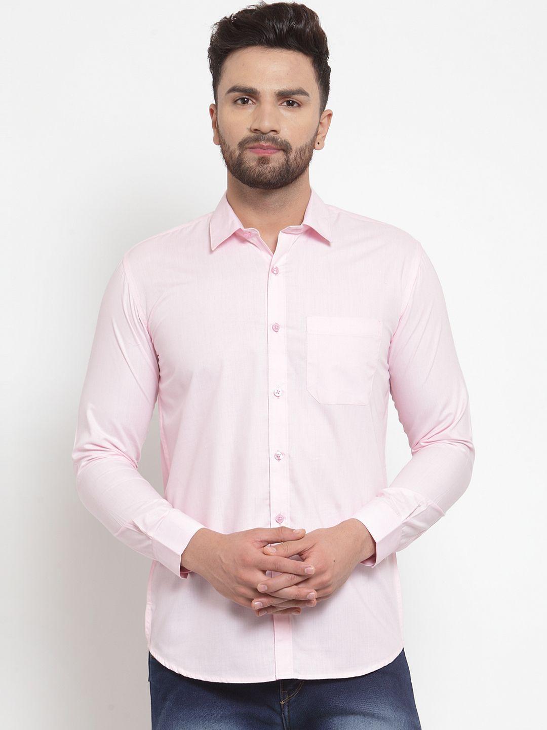 jainish men pink classic slim fit solid casual shirt