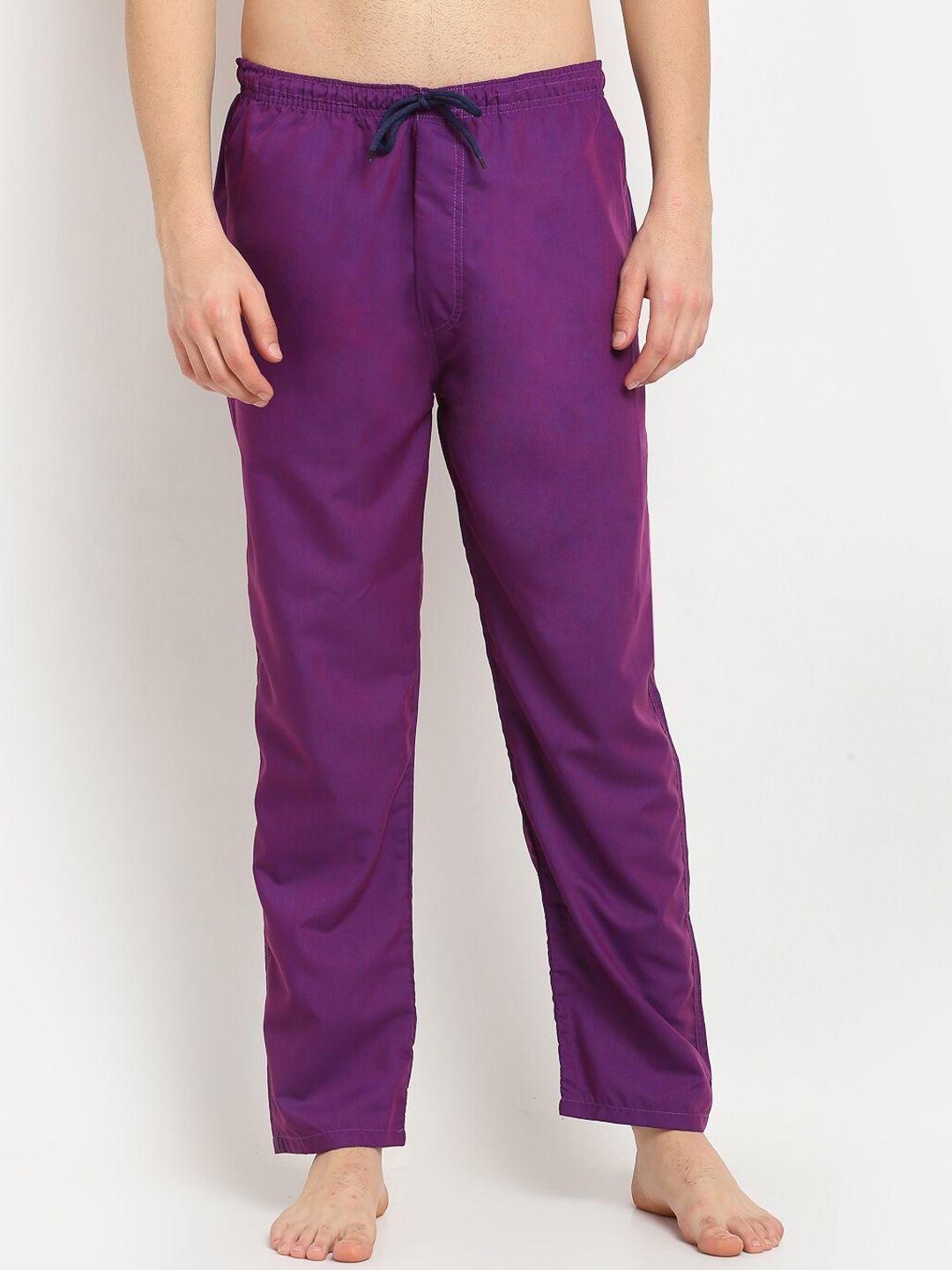 jainish men purple solid cotton lounge pants