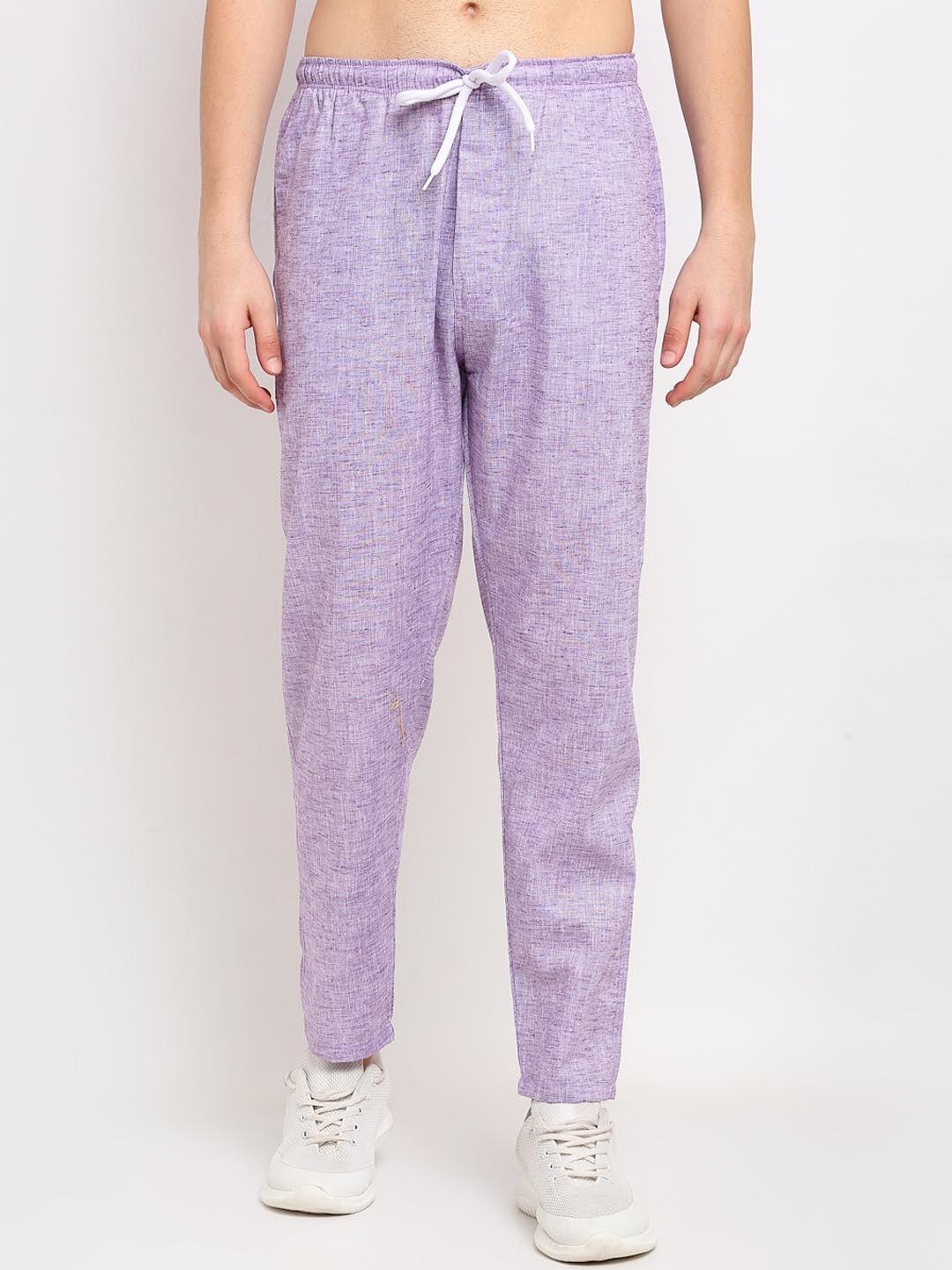 jainish men purple solid slim-fit cotton track pants