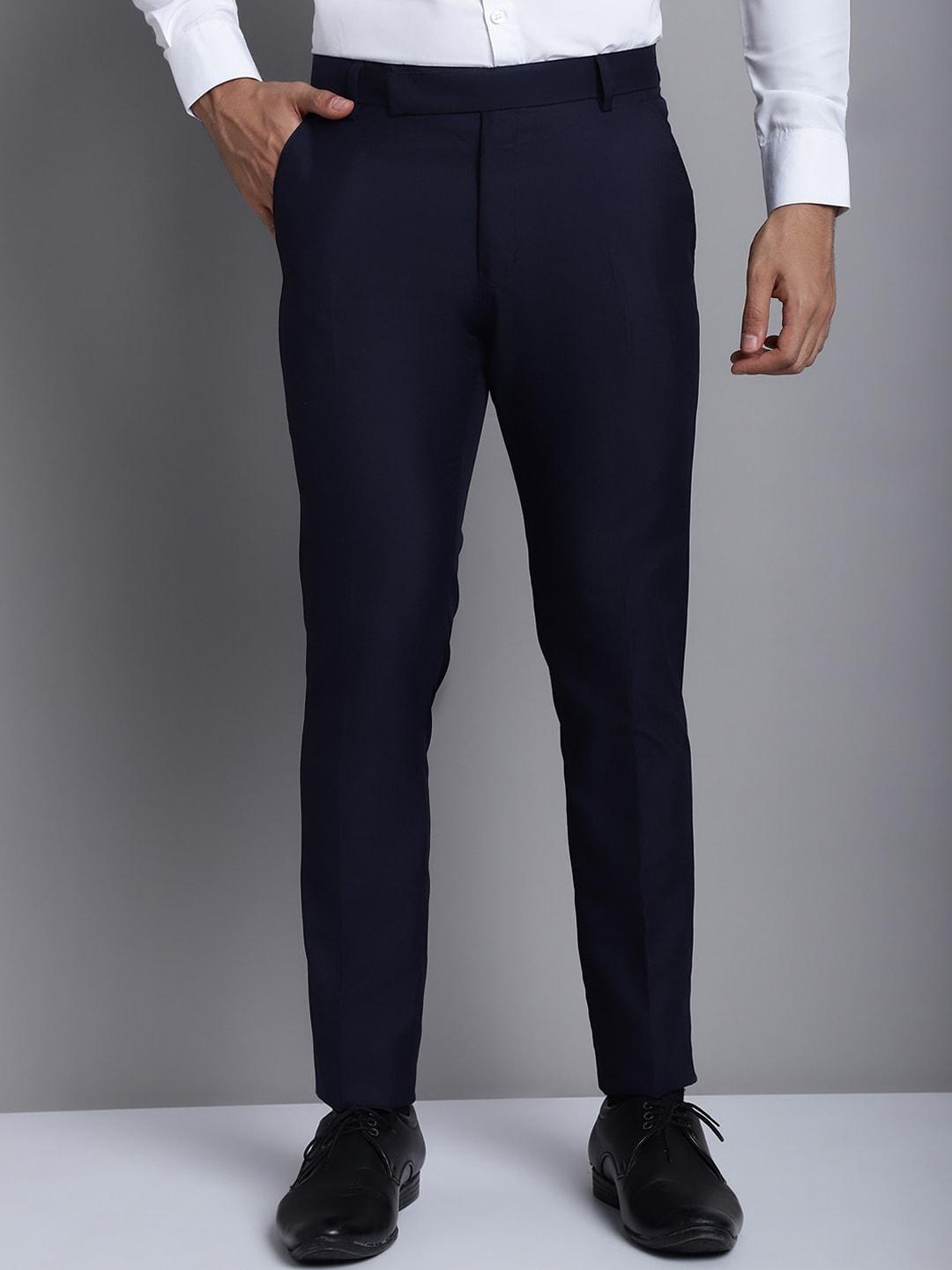 jainish men smart tapered fit easy wash formal trousers