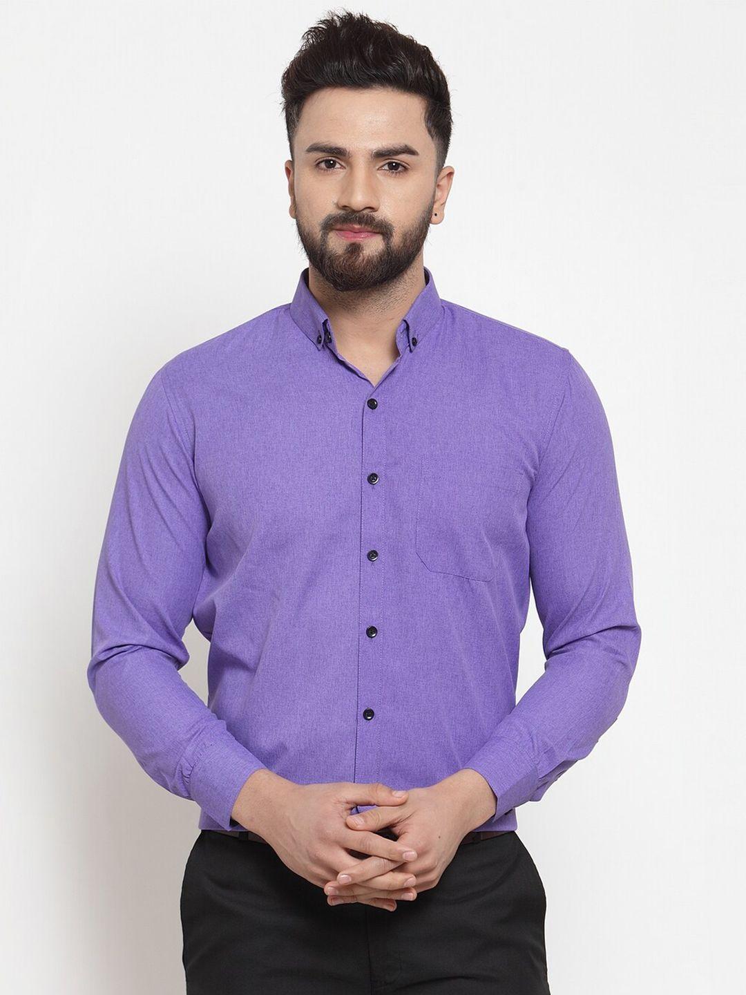 jainish men violet solid button down collar comfort pure cotton formal shirt