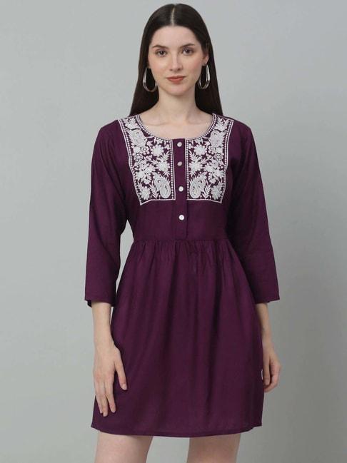 jainish purple embroidered a-line dress