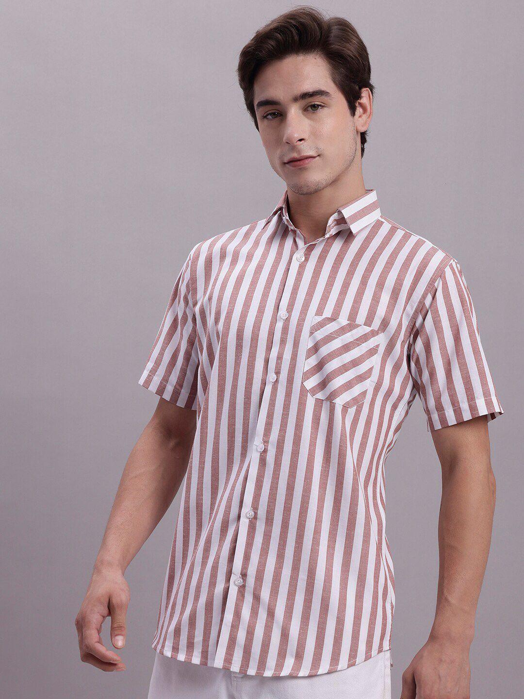 jainish striped spread collar regular fit cotton casual shirt