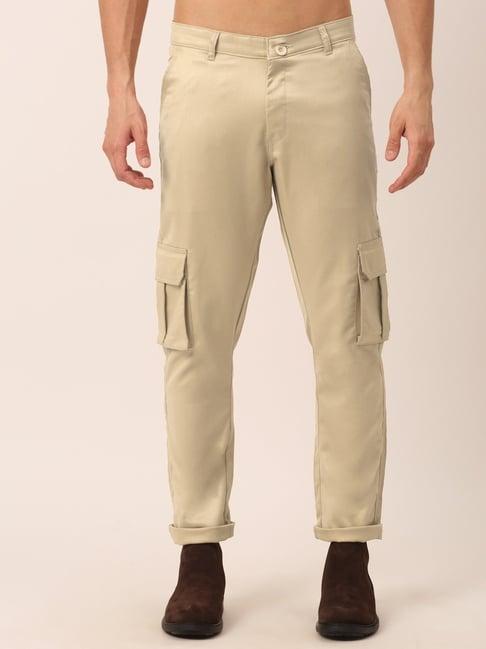 jainish beige cotton tapered fit cargos