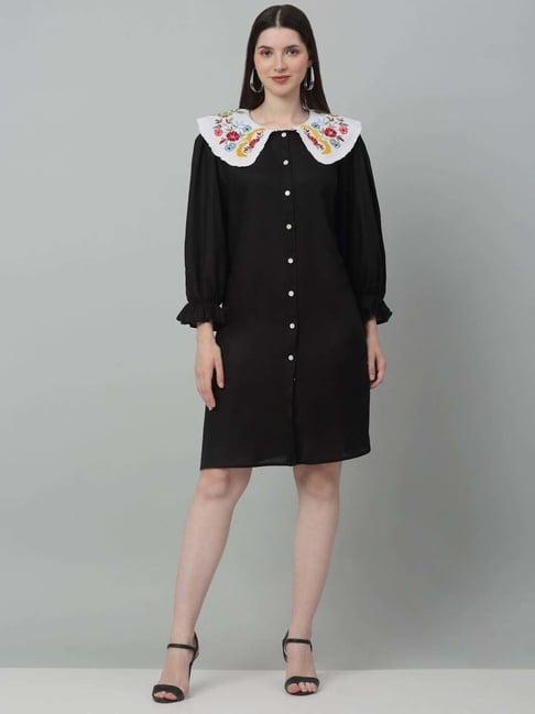 jainish black embroidered a-line dress