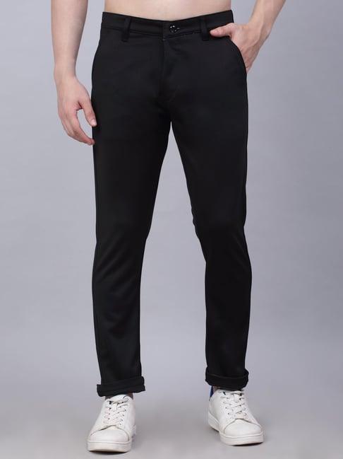 jainish black tapered fit flat front trousers