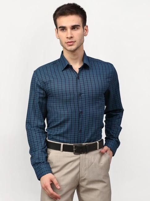 jainish blue cotton regular fit checks shirt