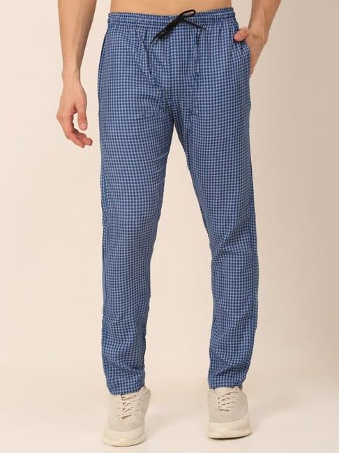 jainish blue cotton regular fit checks track pants