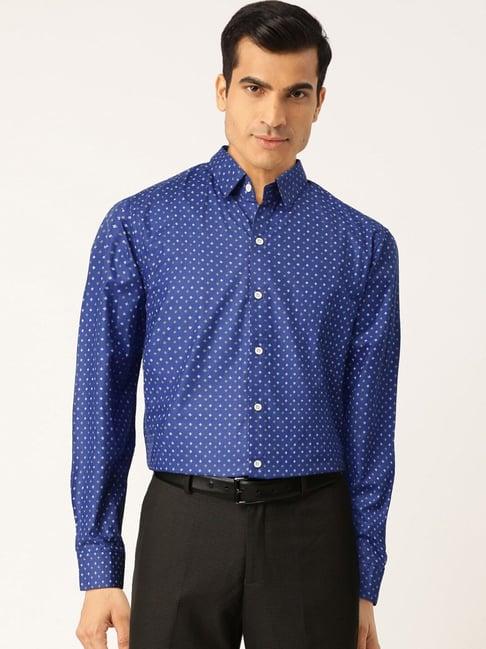 jainish blue cotton regular fit printed shirt