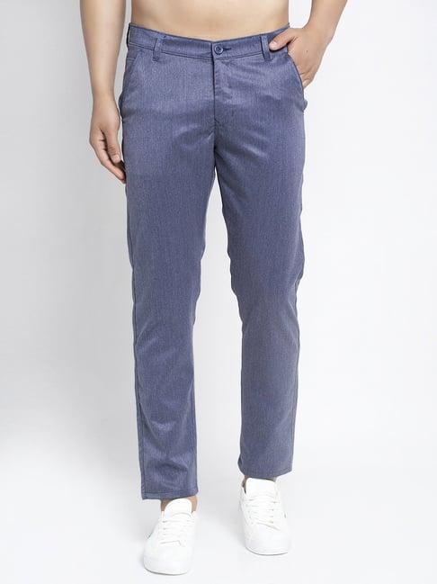jainish blue cotton tapered fit trousers