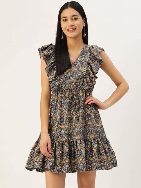jainish blue printed a-line dress