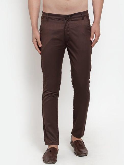 jainish brown cotton regular fit chinos