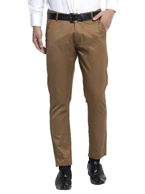 jainish brown cotton regular fit trousers