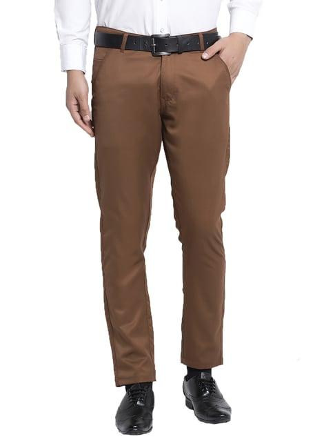 jainish brown cotton regular fit trousers