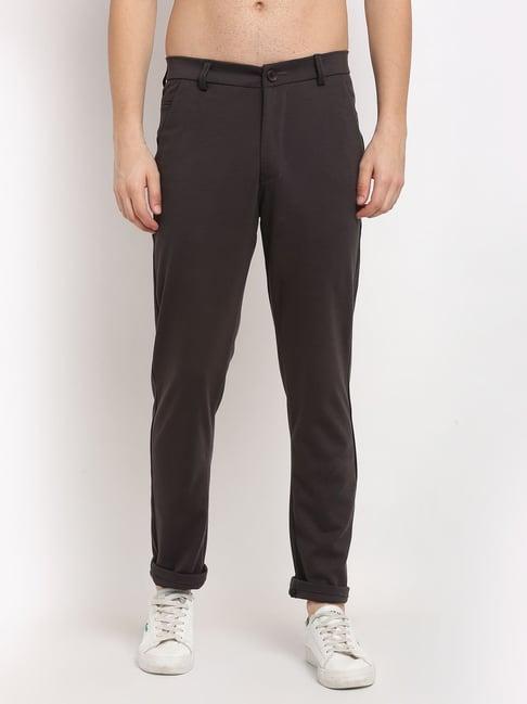 jainish brown cotton tapered fit trousers