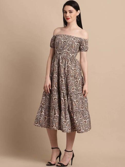 jainish brown printed a-line dress