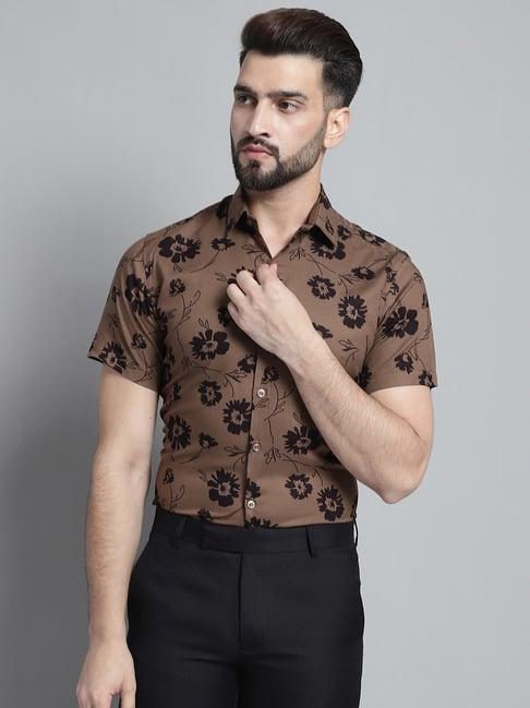 jainish brown regular fit printed shirt