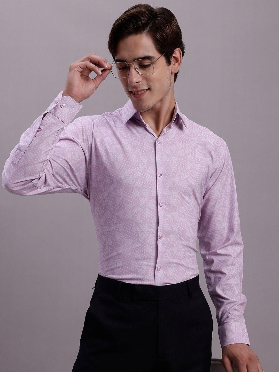 jainish classic geometric printed spread collar regular fit polycotton formal shirt