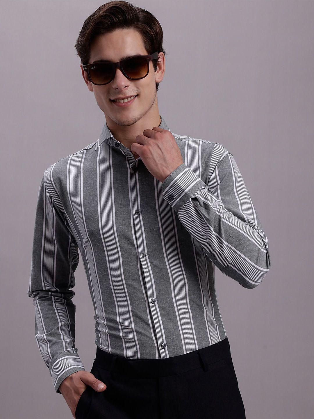 jainish classic striped spread collar regular fit polycotton formal shirt