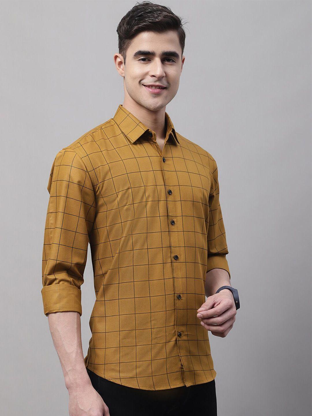 jainish classic windowpane checks spread collar cotton casual shirt