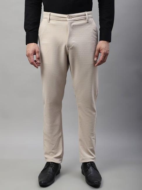 jainish cream cotton tapered fit texture trousers